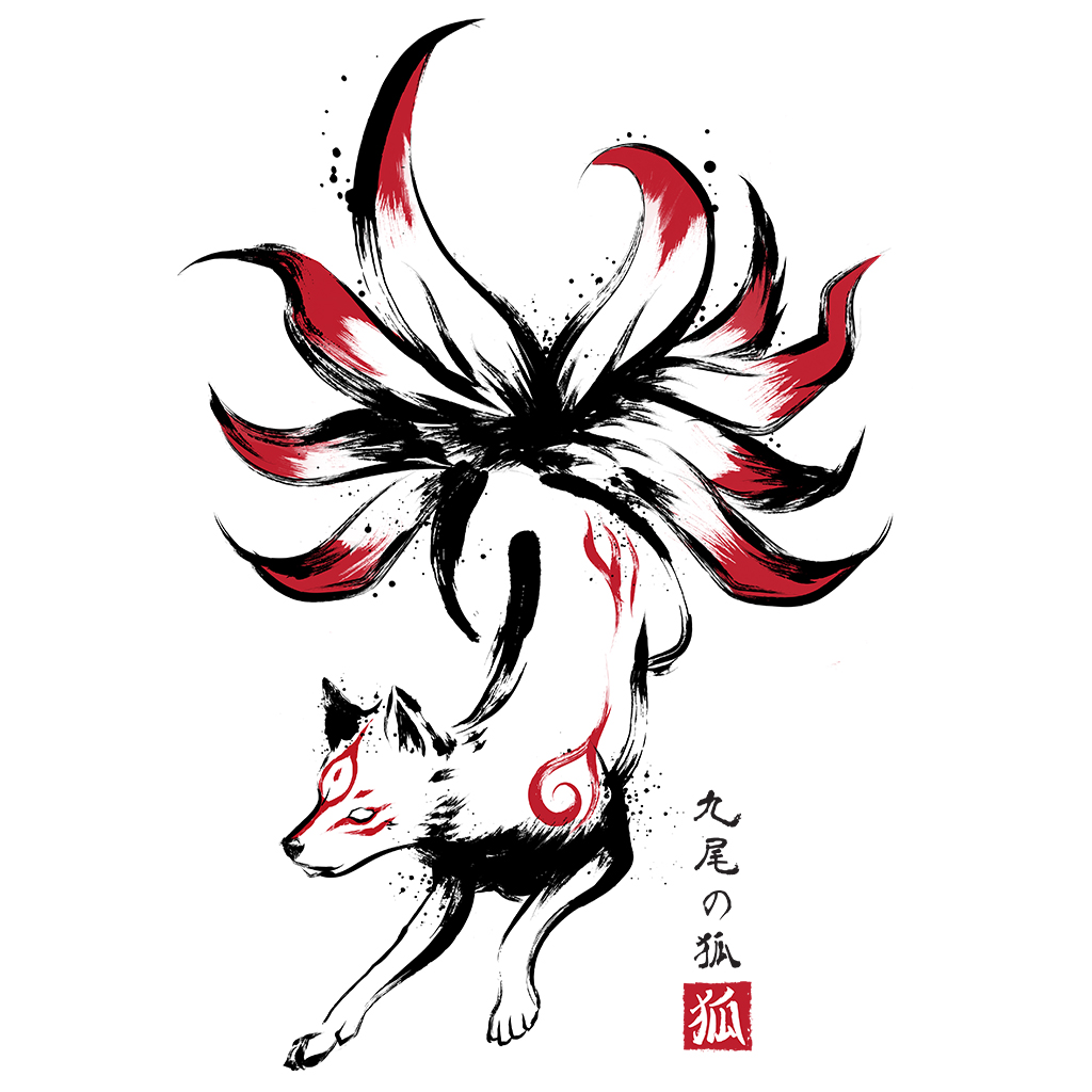 Kyūbi no kitsune sumi-e | www.TeeTee.eu